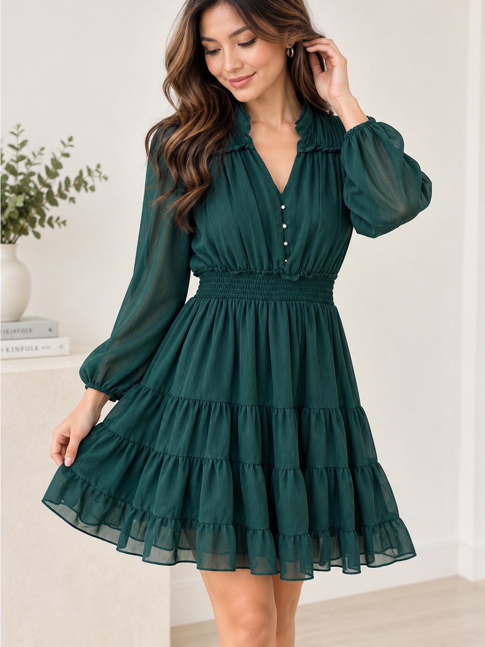 Ever New Emerald Green Tiered Mini Dress